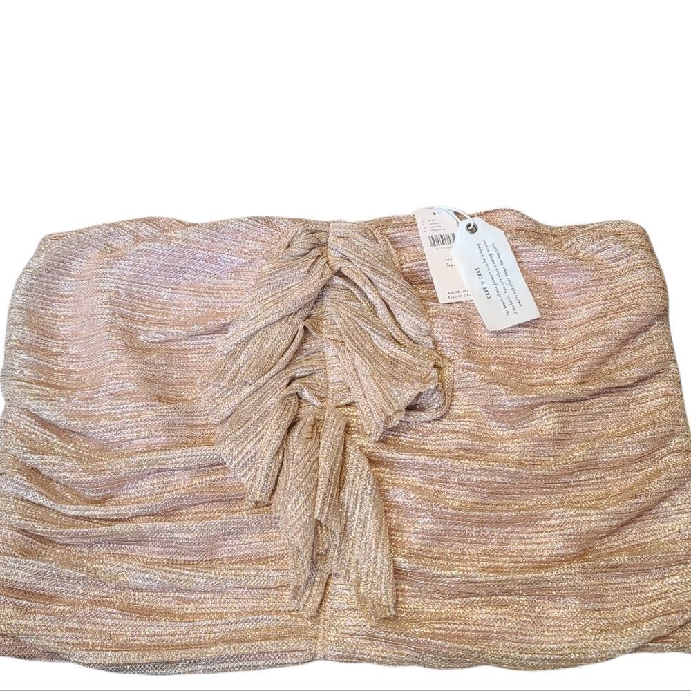 Anthropologie Mauve Pink Ruffled Metallic Tube Top NWT XL, Small - Picture 5 of 6